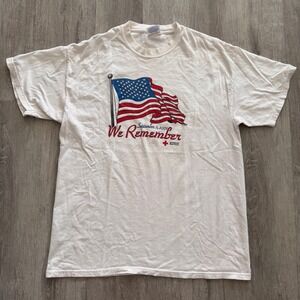 Vintage Hanes 9/11 We Remember American Flag T-Shirt White Large Mens